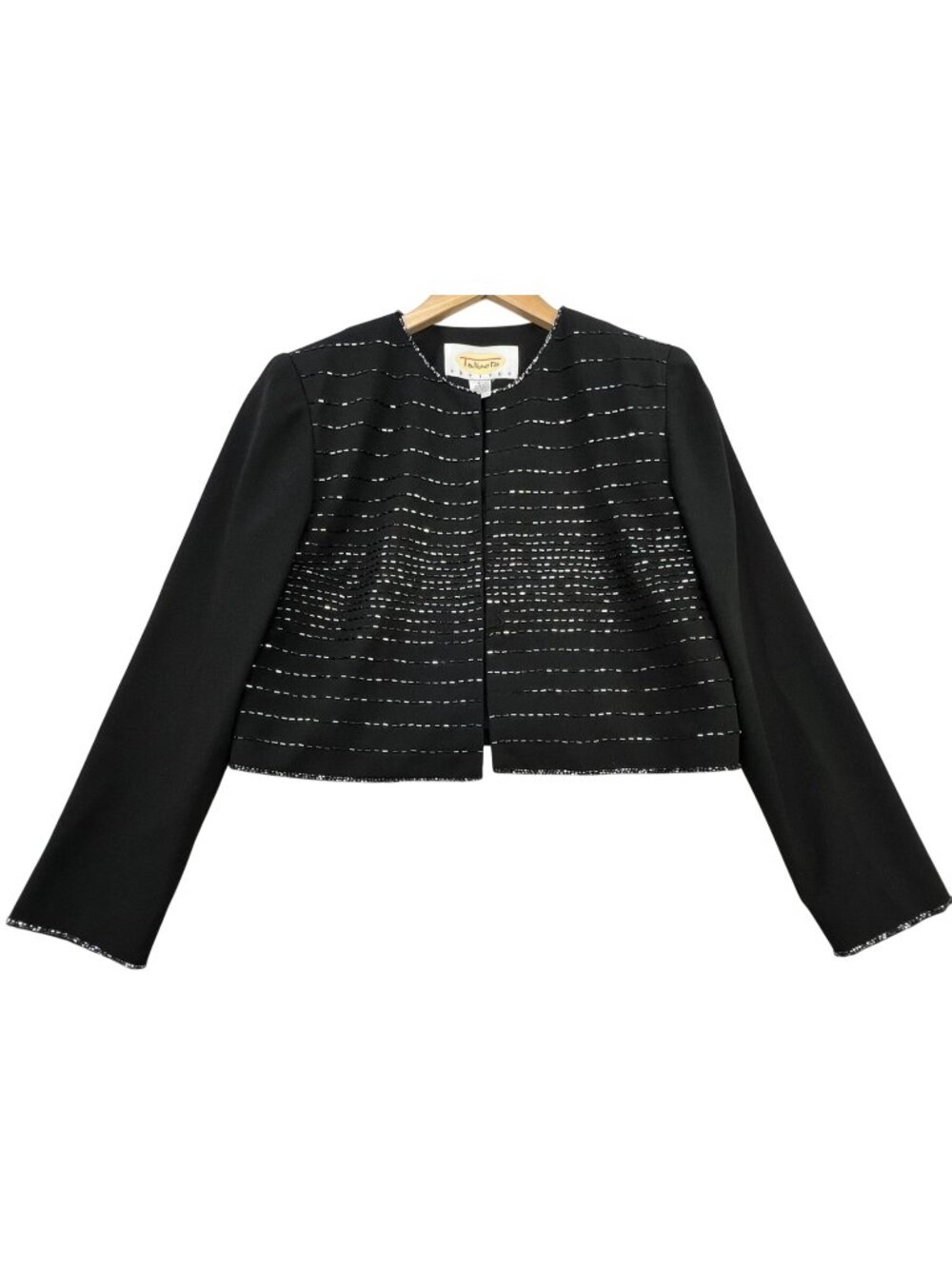 Talbots Women's Beaded Cropped Evening Blazer Open-Front Size 6P Black Stripe